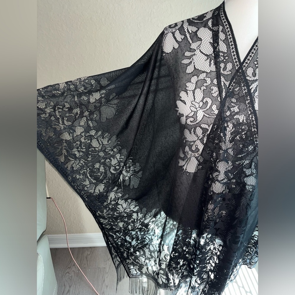 Boho Kimono Black Sheer Lace Cover-Up. - Picture 2 of 7